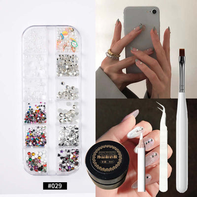Metal Rivets & Rhinestone Nail Decor Box
