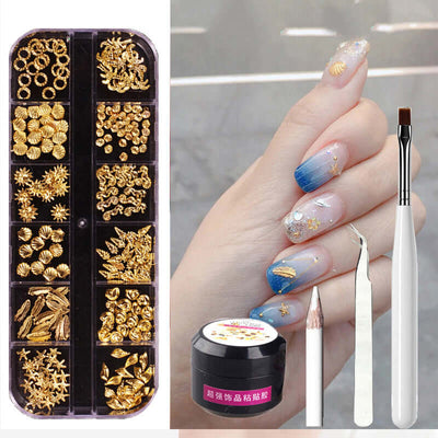 Metal Rivets & Rhinestone Nail Decor Box