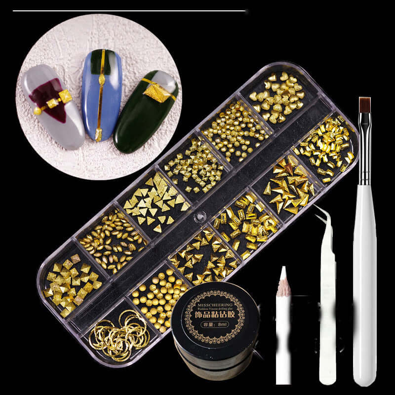 Metal Rivets & Rhinestone Nail Decor Box