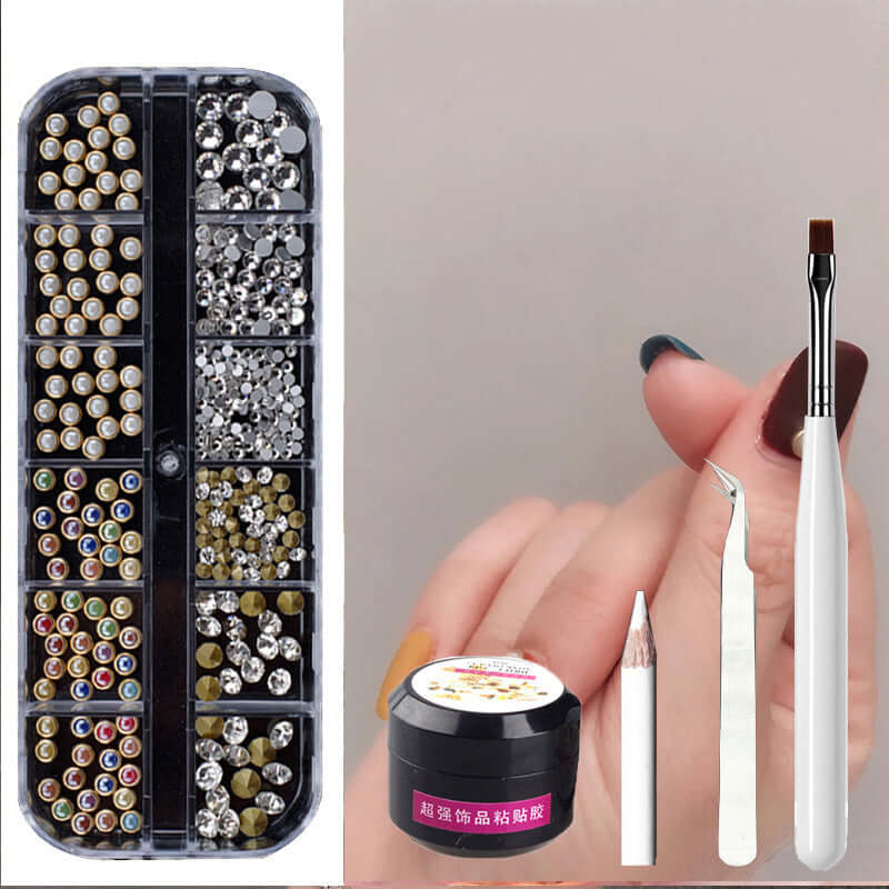 Metal Rivets & Rhinestone Nail Decor Box