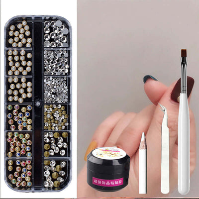 Metal Rivets & Rhinestone Nail Decor Box